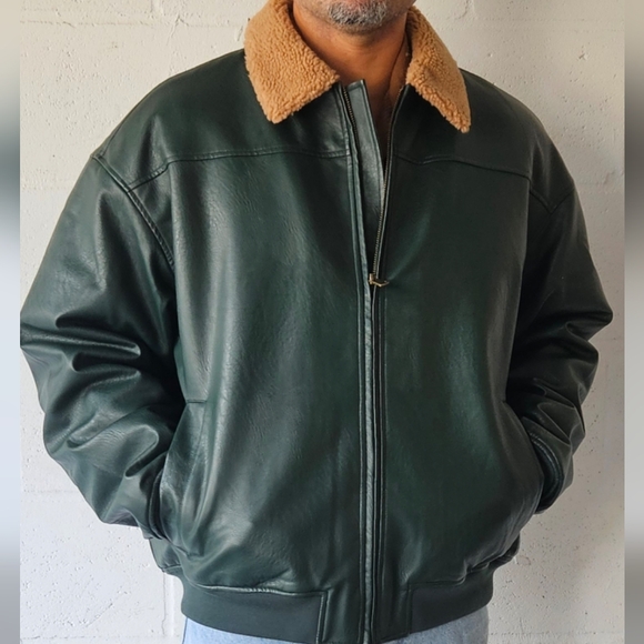 Men's Dark Green Cotton On Leather Jacket - Picture 11 of 14